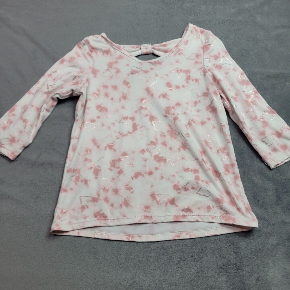 Girls Pink Tie-Dye Long Sleeve Top W/ Bow Back & Metallic Heart Print By Emma &
